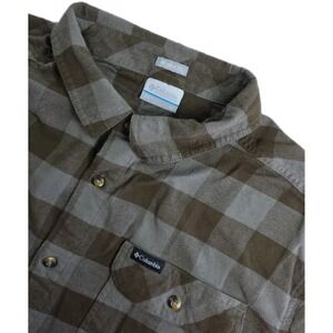 Columbia Men's Regular Fit BROWN Plaid Flannel Button Down Shirt Outdoor XL